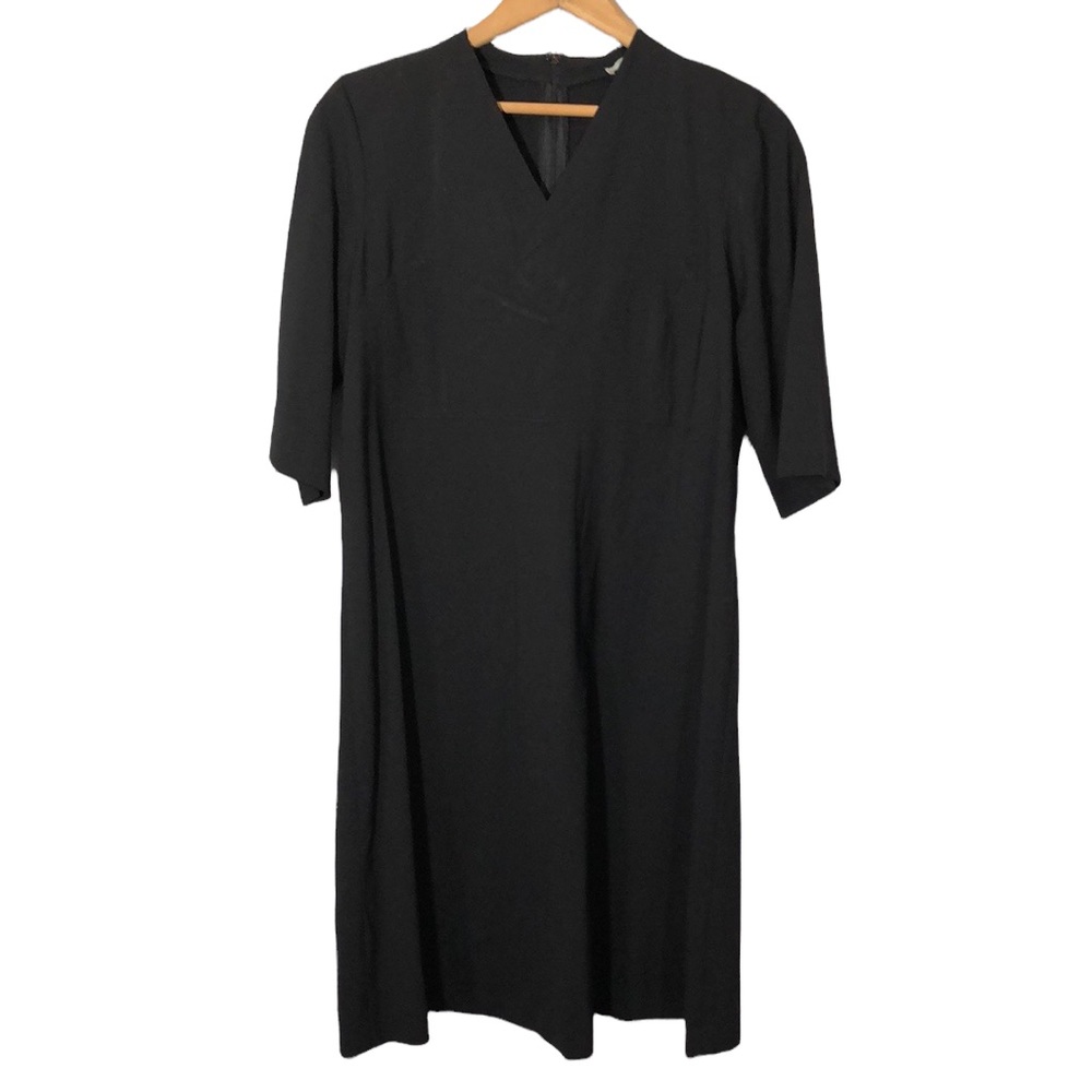 CADEAU | Women’s Black Virgin Wool Surplice Dress size Large Italian Career